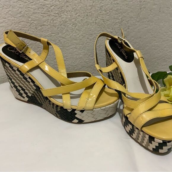 Cole Haan Air Cream Black Leather Platform Wedge Sandals Shoes Women's 10 B - Picture 2 of 13